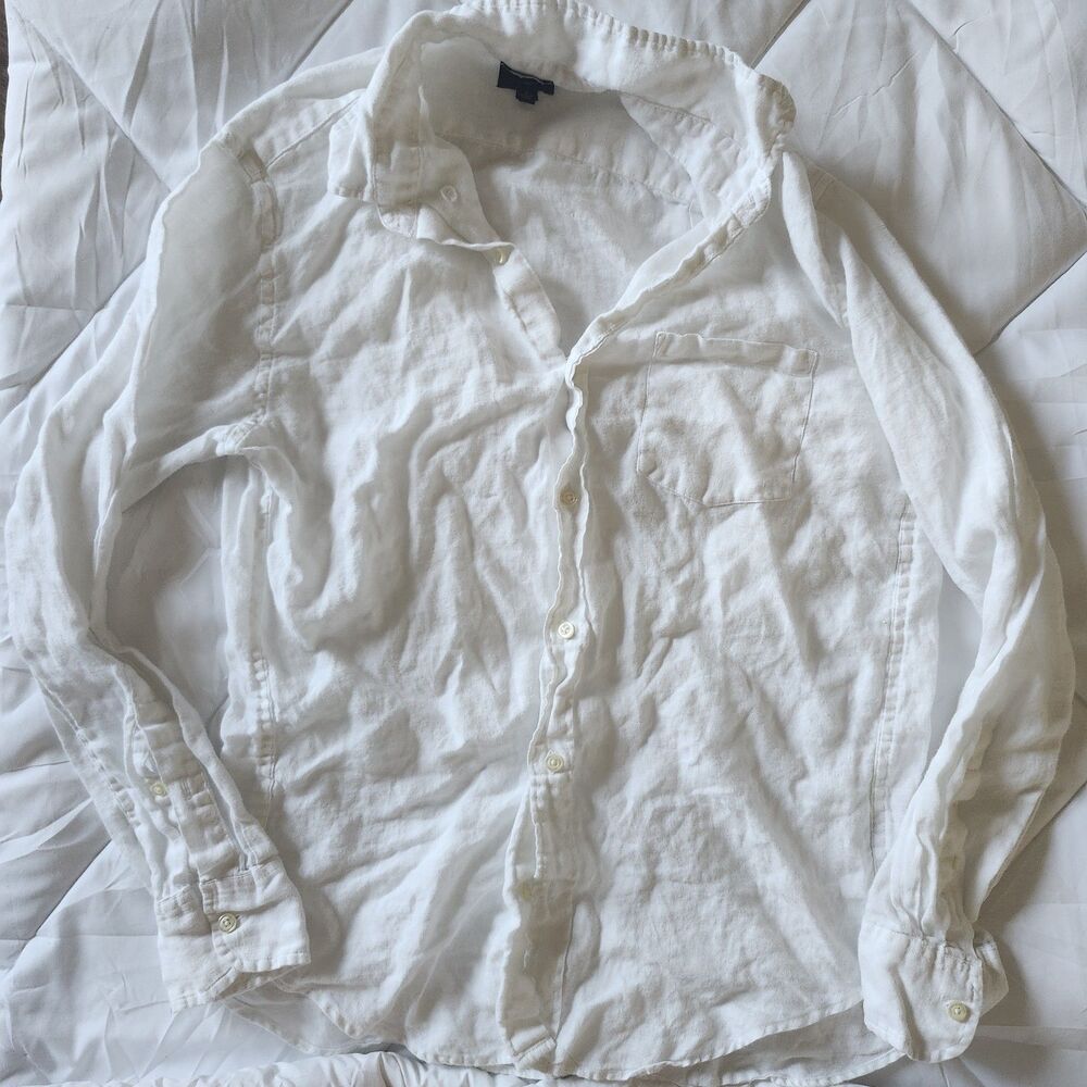J.Crew 100% Linen Men's White Slim Button-Up Long Sleeve Size M